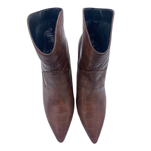 Mango Size 38 (US 7.5) Brown Faux Leather Pointed Toe Block Heel Booties - Picture 7 of 10